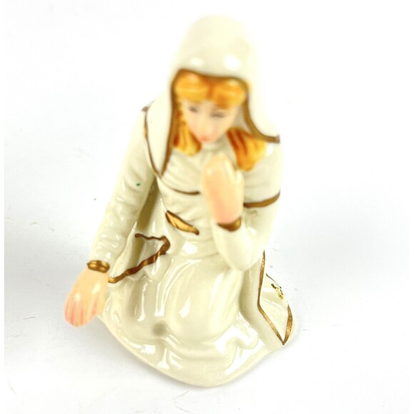 VTG 6 pc Nativity Manger Scene Glazed Porcelain White Gold trim Figurines 1990s - Picture 11 of 13